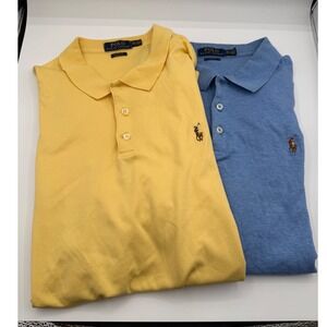 Polo Ralph Lauren Mens XXL Classic Fit Polo Shirt Lot 2 Yellow Blue Cotton Pony